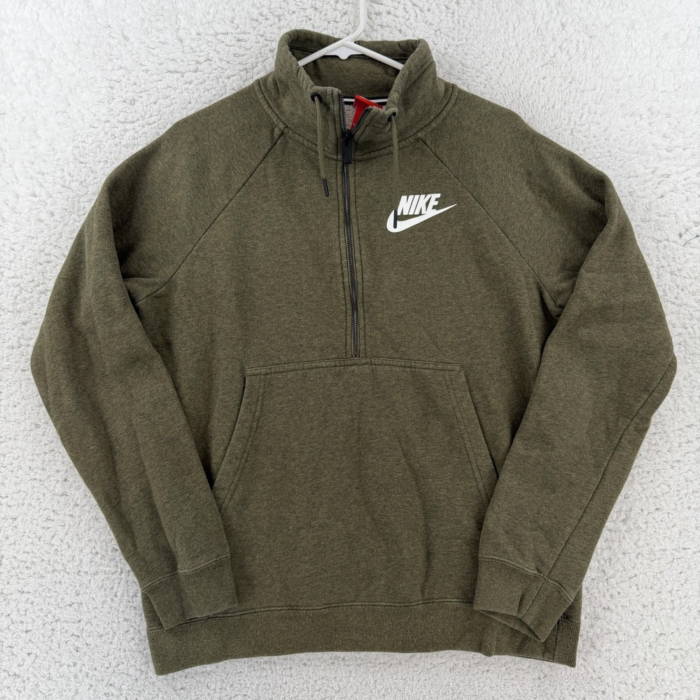 Nike Sweatshirt Mens Medium Green 1/2 Zip Mock Neck Fleece Pullover AH6494-222